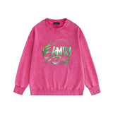 Amiri washed sweatshirt green leaf letterprinting washed and distressed