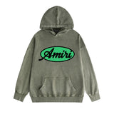 Amiri washed hoodie oval letter distressed printing