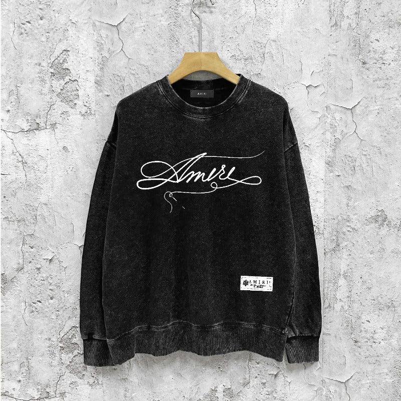 Amiri washed sweatshirt needle thread alphabet print washed old