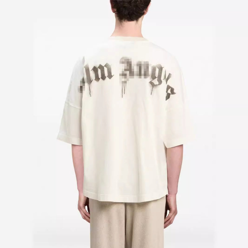 Palm Angels T-Shirts Pigeon Flow Lacquer Letter Foam Short Sleeve T-Shirt