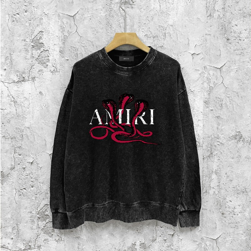 Amiri washed sweatshirt new font cobra print washed old