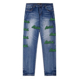 Amiri Jeans Blue Jeans Ripped Letter Embroidered Jeans