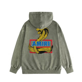 Amiri washed hoodie king cobra gold printing distressed printing
