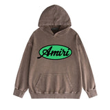 Amiri washed hoodie oval letter distressed printing