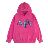 Amiri washed hoodie cashew flower overlapping letter washed distressedprinting