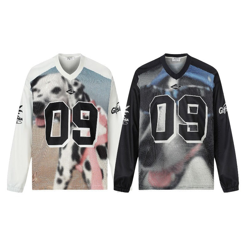Men's long sleeve shirt - gt retro west coast sports jersey style - hip hop dog design