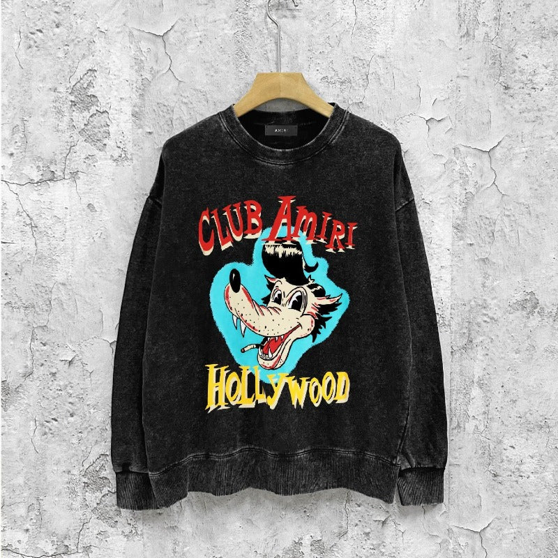 Amiri washed sweatshirt smoke gray wolf printing washed and distressed