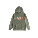 Amiri washed hoodie flame letter printing