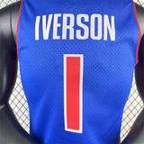 NBA Jerseys MN Fan Edition hot-pressed retro jersey, Pistons 200809 season, blue No. 1, Iverson