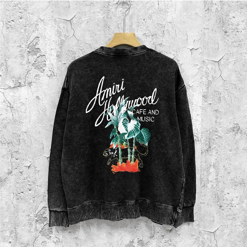 Amiri washed sweatshirt banana panther printing washed and distressed