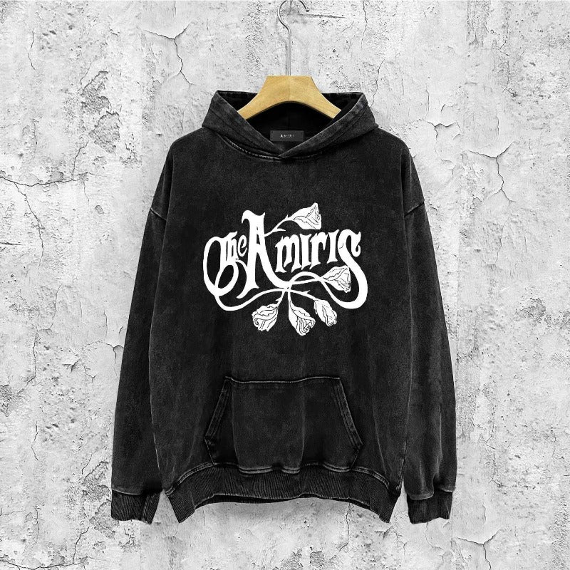 Amiri washed hoodie morning glory printing distressed printing