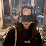 Y2k hot girl hat heavy industry washed ripped denim sun visor baseball cap cartoon kt cat peaked cap