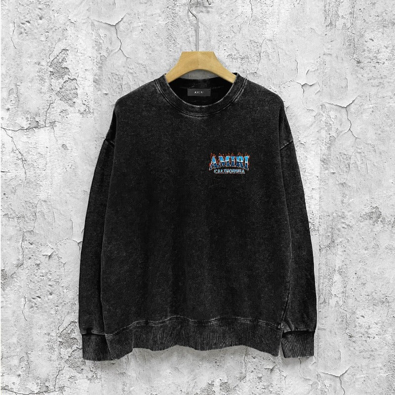 Amiri washed sweatshirt flame island printing washed and distressed