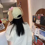 Y2k hot girl hat heavy industry cartoon cake three-dimensional big ears yellow peaked cap bows sunshade baseball cap