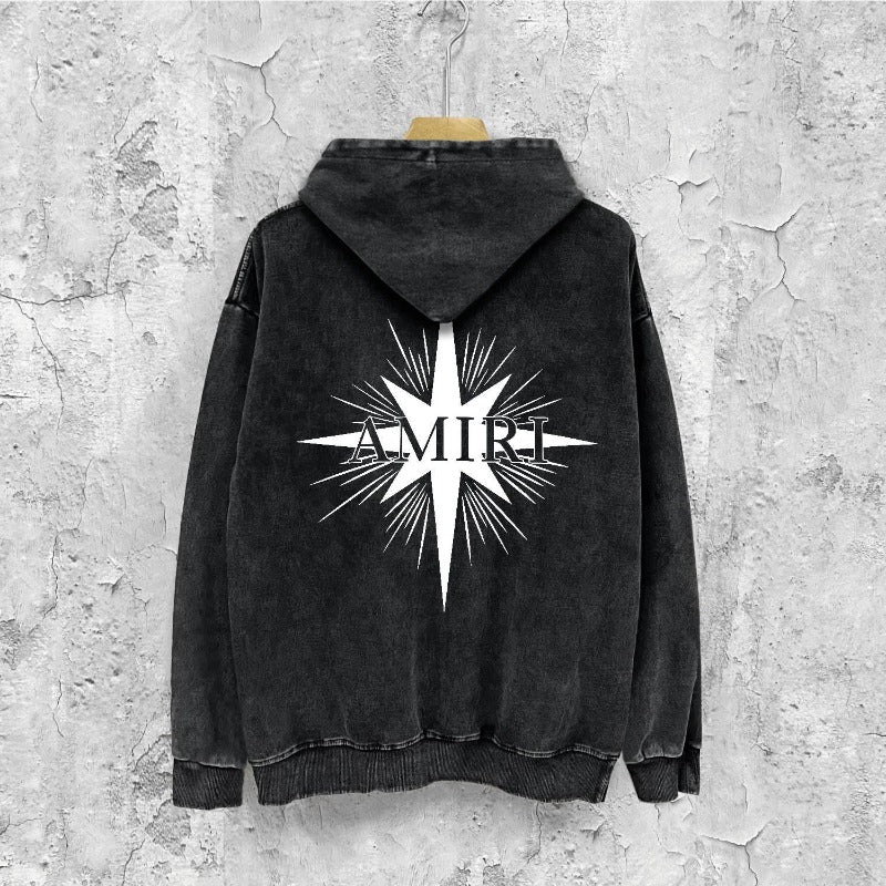 Amiri washed hoodie star shield distressed print