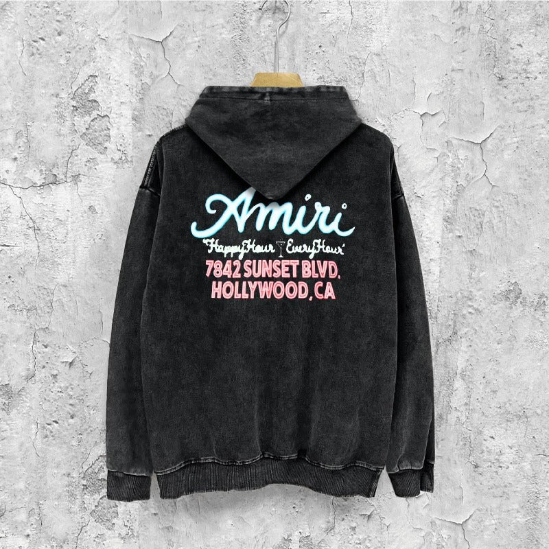 Amiri washed hoodie wine glass letterprinting distressed printing