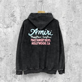 Amiri washed hoodie wine glass letterprinting distressed printing