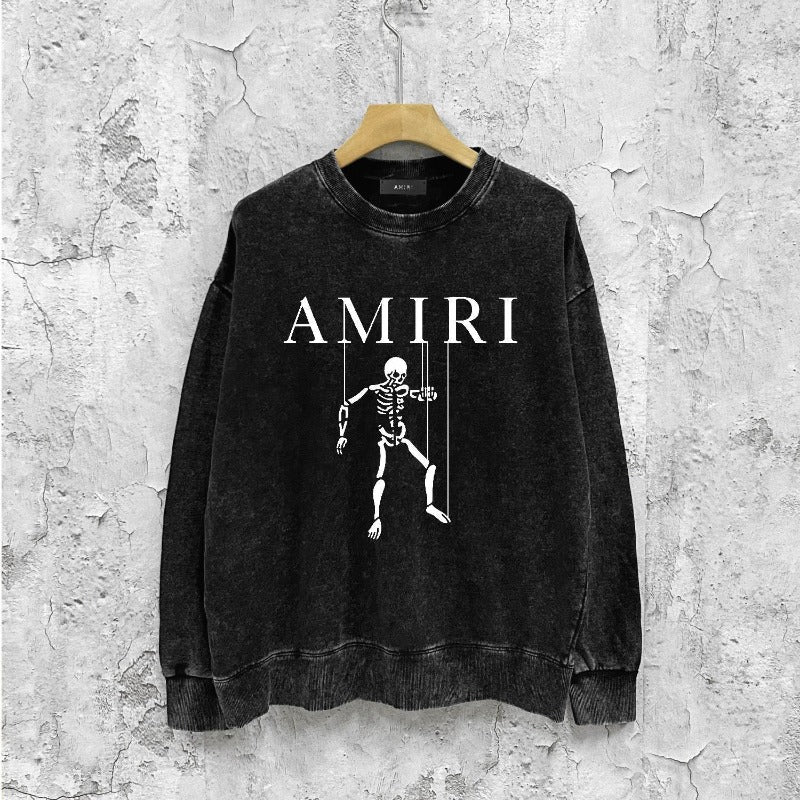 Amiri washed sweatshirt skull puppet printing washed and distressed