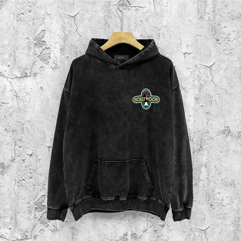 Amiri washed hoodie gray wolf cross printing distressed printing