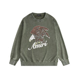Amiri washed sweatshirt brown flying eagle printing washed and distressed