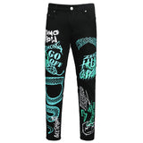 Mens Fashion Jeans Green Snake Street Graffiti 5705#