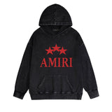Amiri washed hoodie red five-pointed star washed distressed printing