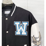 Off White Jacket Autumn/Winter OW Heavy Industry Embroidered Leather Down Cotton Baseball Jacket Jacket