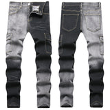 Mens Fashion Jeans Black and gray color blocking 5706#