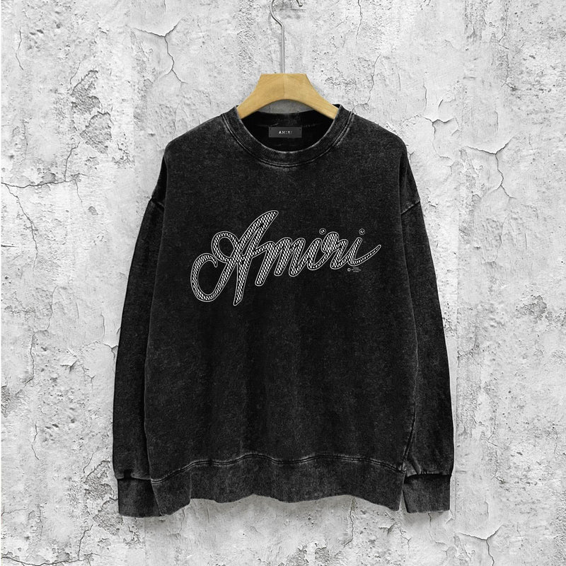 Amiri washed sweatshirt black and white printing washed and distressed