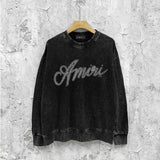 Amiri washed sweatshirt black and white printing washed and distressed