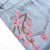 Mens Fashion Jeans Pink cherry blossom embroidered wide-leg pants 5711#