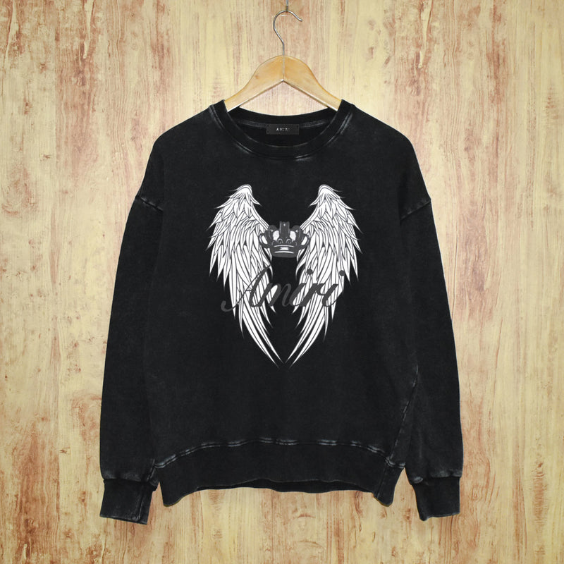 Amiri washed sweatshirt wing crown printing washed and distressed