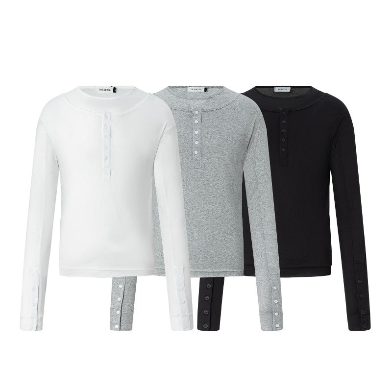 Men long sleeved shirt retro bottom shirt short silm deconstructed men's style
