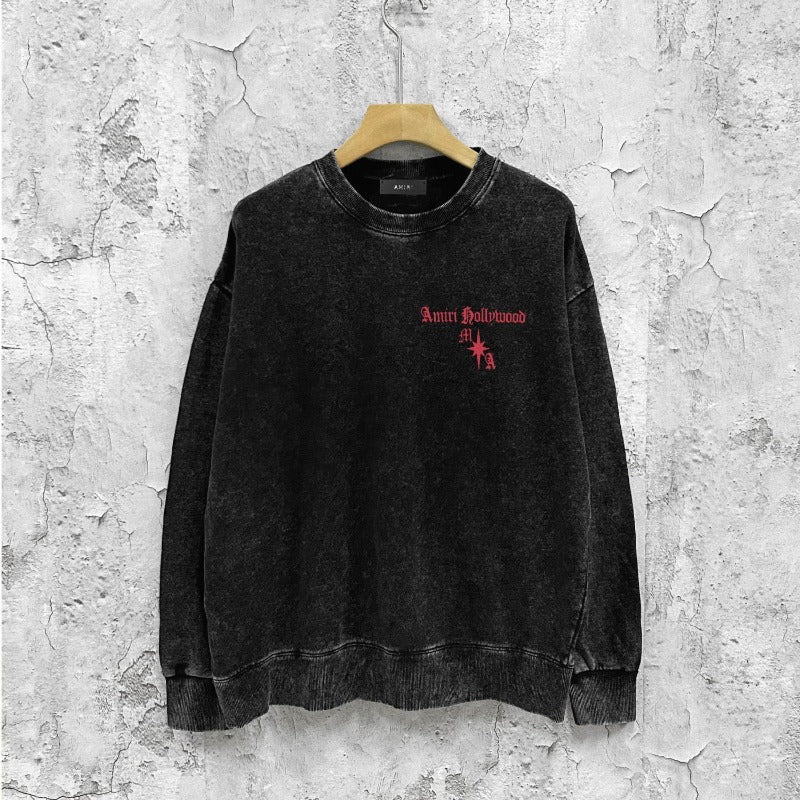 Amiri washed sweatshirt sanskrit printing washed and distressed