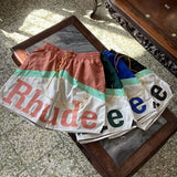 Rhude Shorts Color Matching Alphabet Casual Sports Mesh Shorts Elastic Beach Pants