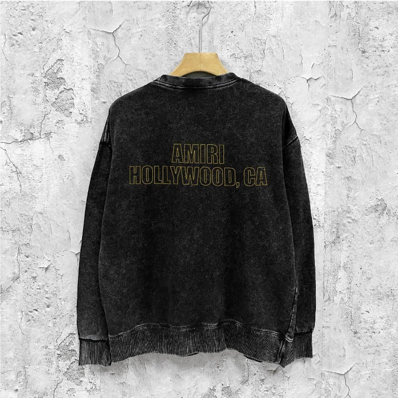 Amiri washed sweatshirt oil painting flying eagle printing washed and distressed
