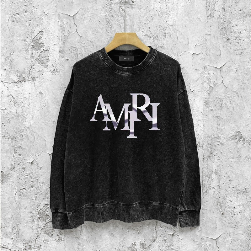 Amiri washed sweatshirt metallic luster letter print washed old