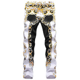 Mens Fashion Jeans Flame Print 584#
