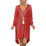 Women Party Dress Casual Solid Color Loose Sequins Shirt Dress (Ss0416)