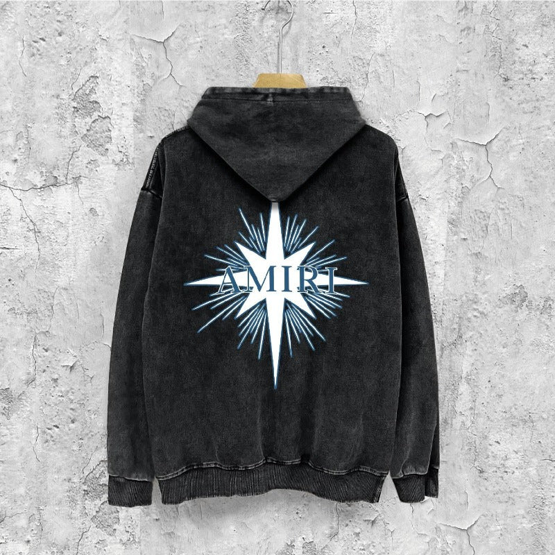 Amiri washed hoodie star shield distressed print