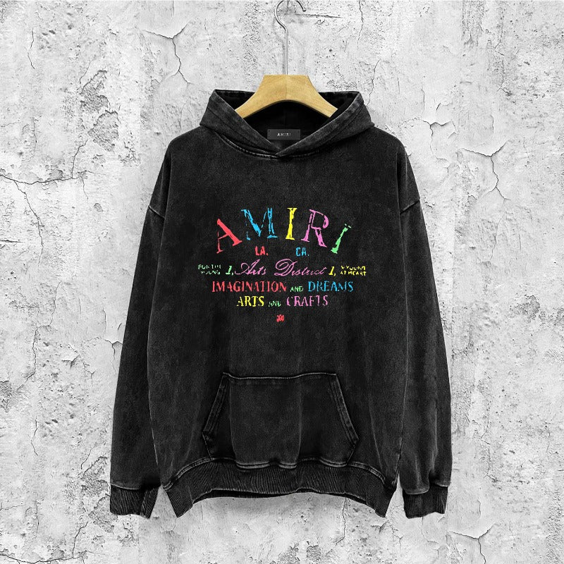 Amiri washed hoodie watercolor cartoon letter washed distressed printing
