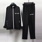 Palm Angels sweatshirt & sweatpants Two-piece set Black and white stripes Striped zip-up cardigan