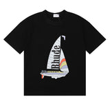 Rhude T Shirt Alphabet Coconut Racing Pattern Short Sleeve T-Shirt
