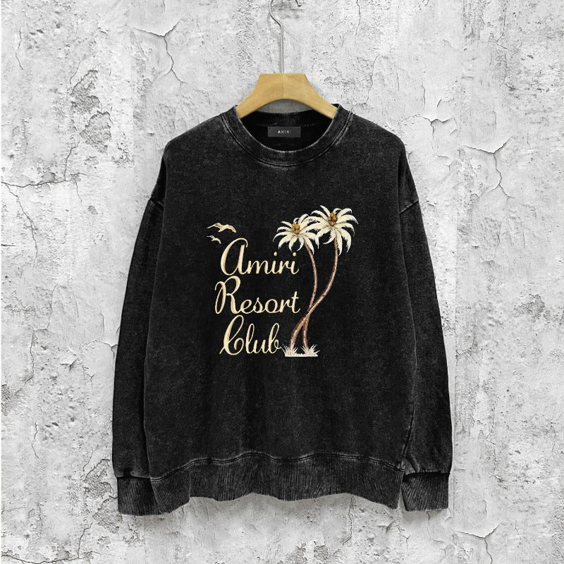 Amiri washed sweatshirt coconut tree bird print washed and old