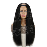 Women's Wigs Black Voluminous U-Part Straight Yaki Wig