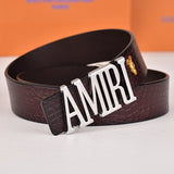 Amiri Belt dark brown crocodile pattern Golden deer logo