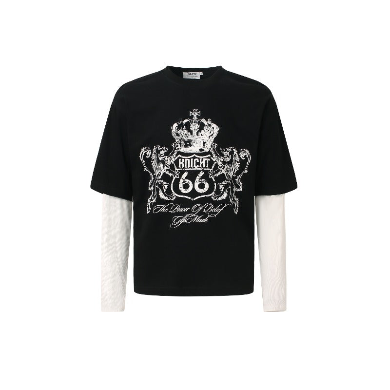Men long sleeved shirt jw retro street trendy men's and women's pattern design men's fake two pieces