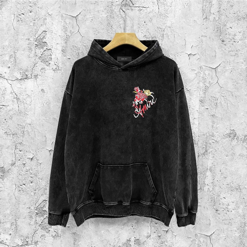 Amiri washed hoodie flower printing distressed printing