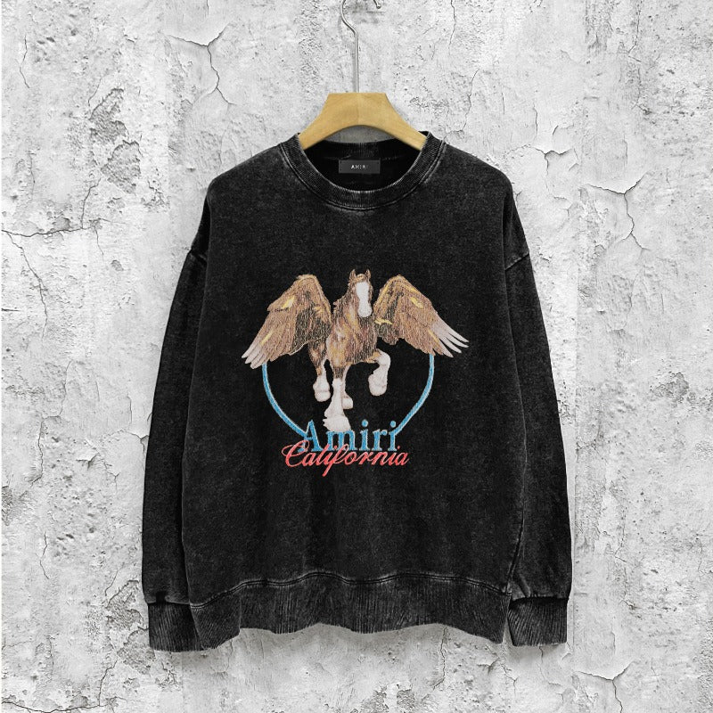 Amiri washed sweatshirt oil painting pegasus printing washed and distressed