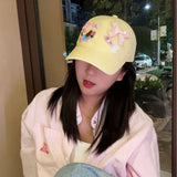 Y2k hot girl hat heavy industry yellow baseball cap summer sunshade cartoon pattern soft top peaked cap
